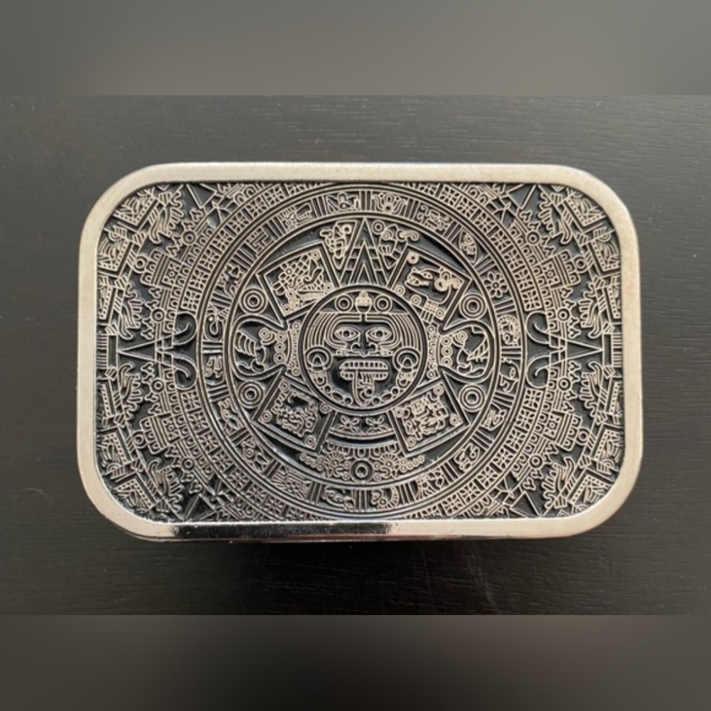 Silver Aztec mayan calendar belt buckle Men Or Women